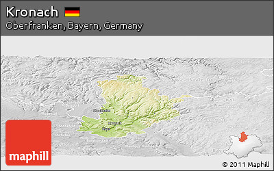 Physical Panoramic Map of Kronach, lighten, desaturated