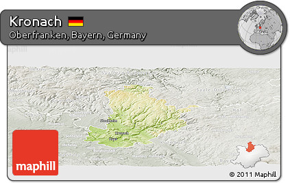 Physical Panoramic Map of Kronach, lighten, semi-desaturated