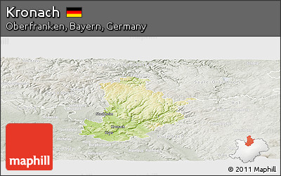 Physical Panoramic Map of Kronach, lighten, semi-desaturated
