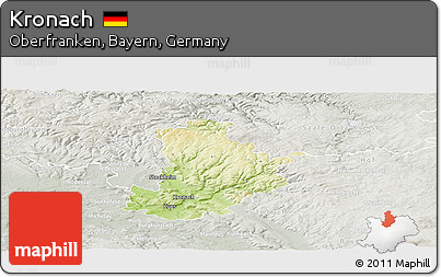 Physical Panoramic Map of Kronach, lighten, semi-desaturated