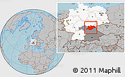 Gray Location Map of Oberfranken, highlighted country, highlighted parent region, hill shading