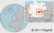 Gray Location Map of Oberfranken, highlighted country, hill shading