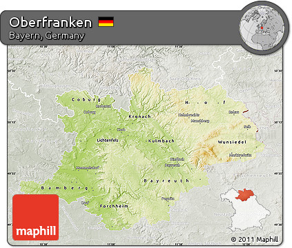 Physical Map of Oberfranken, lighten, semi-desaturated