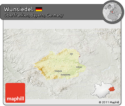 Physical 3D Map of Wunsiedel, lighten, semi-desaturated