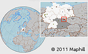 Gray Location Map of Wunsiedel, highlighted country, highlighted grandparent region, hill shading