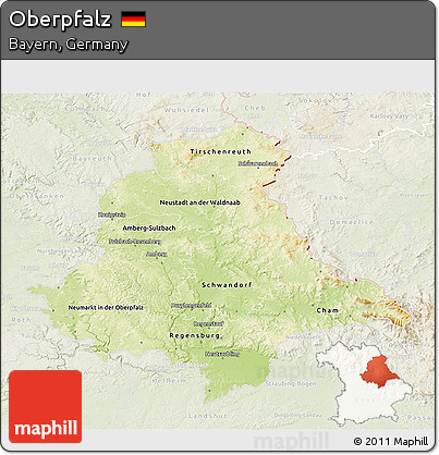 Physical 3D Map of Oberpfalz, lighten