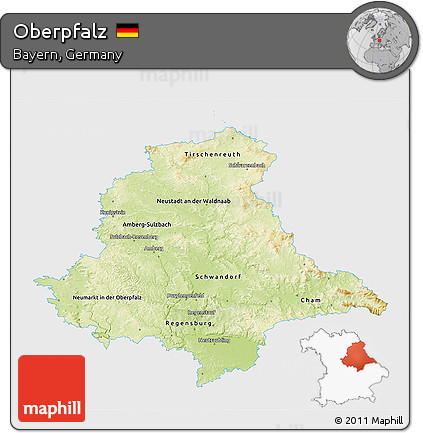 Physical 3D Map of Oberpfalz, single color outside