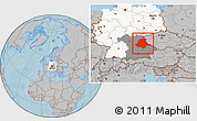 Gray Location Map of Oberpfalz, highlighted country, highlighted parent region, hill shading