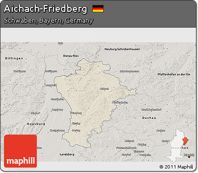 Shaded Relief 3D Map of Aichach-Friedberg, semi-desaturated