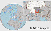 Gray Location Map of Aichach-Friedberg, highlighted country, highlighted grandparent region, hill shading