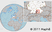Gray Location Map of Aichach-Friedberg, highlighted country, highlighted parent region, hill shading