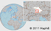 Gray Location Map of Aichach-Friedberg, highlighted grandparent region, hill shading