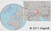 Gray Location Map of Aichach-Friedberg, highlighted parent region, hill shading