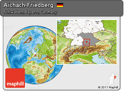 Physical Location Map of Aichach-Friedberg, highlighted country, highlighted grandparent region