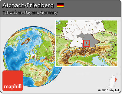 Physical Location Map of Aichach-Friedberg, highlighted country, highlighted grandparent region