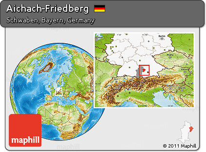Physical Location Map of Aichach-Friedberg, highlighted country, highlighted parent region