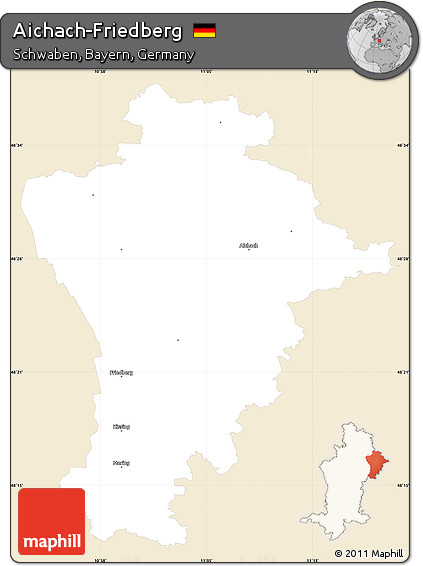 Classic Style Simple Map of Aichach-Friedberg, single color outside