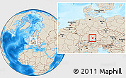 Shaded Relief Location Map of Augsburg, within the entire country