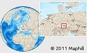 Shaded Relief Location Map of Augsburg, highlighted parent region, within the entire country