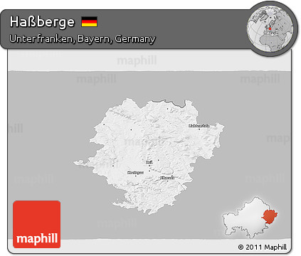 Gray 3D Map of Haßberge, single color outside