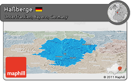 Political Panoramic Map of Haßberge, lighten, semi-desaturated