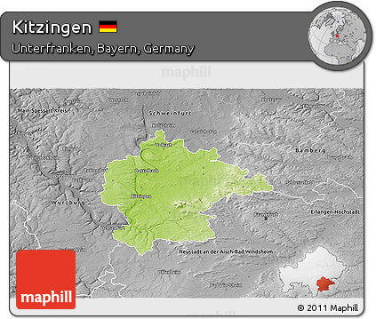 Physical 3D Map of Kitzingen, desaturated