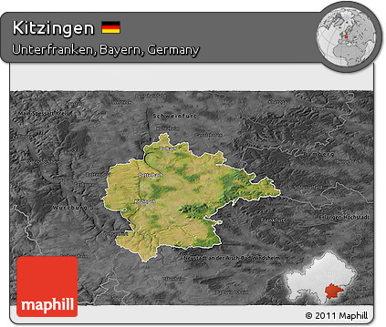 Satellite 3D Map of Kitzingen, darken, desaturated