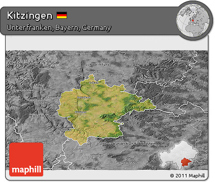 Satellite 3D Map of Kitzingen, desaturated