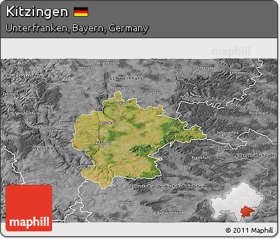 Satellite 3D Map of Kitzingen, desaturated