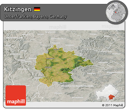 Satellite 3D Map of Kitzingen, lighten, semi-desaturated