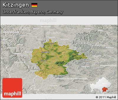Satellite 3D Map of Kitzingen, lighten, semi-desaturated