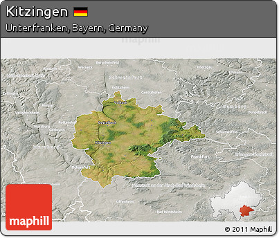 Satellite 3D Map of Kitzingen, lighten, semi-desaturated