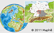 Physical Location Map of Kitzingen, highlighted country, highlighted grandparent region