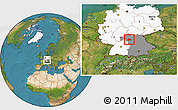 Satellite Location Map of Kitzingen, highlighted country, highlighted grandparent region