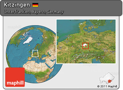 Satellite Location Map of Kitzingen, highlighted parent region, within the entire country
