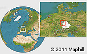 Satellite Location Map of Kitzingen, highlighted parent region, highlighted grandparent region, within the entire country