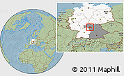 Savanna Style Location Map of Kitzingen, highlighted country, highlighted grandparent region, hill shading