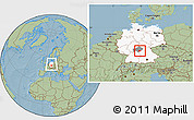 Savanna Style Location Map of Kitzingen, highlighted country, highlighted parent region, within the entire country, hill shading