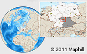 Shaded Relief Location Map of Kitzingen, highlighted country, highlighted grandparent region