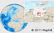 Shaded Relief Location Map of Kitzingen, highlighted country, highlighted parent region, within the entire country