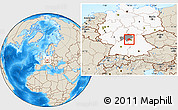 Shaded Relief Location Map of Kitzingen, highlighted country, highlighted parent region