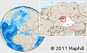 Shaded Relief Location Map of Kitzingen, highlighted parent region, highlighted grandparent region