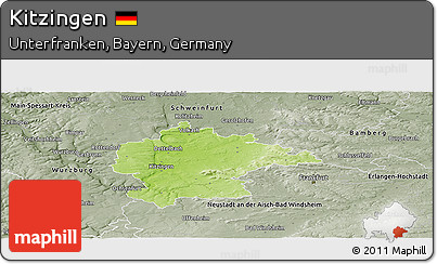 Physical Panoramic Map of Kitzingen, semi-desaturated