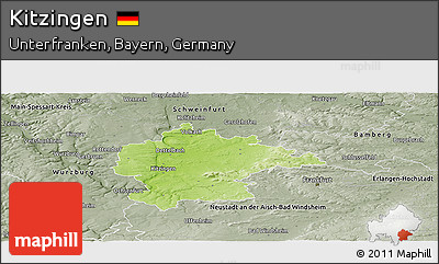 Physical Panoramic Map of Kitzingen, semi-desaturated