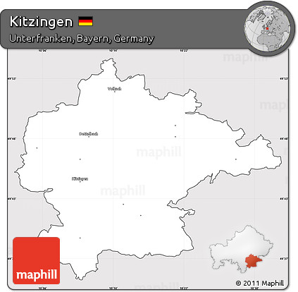 Silver Style Simple Map of Kitzingen, cropped outside