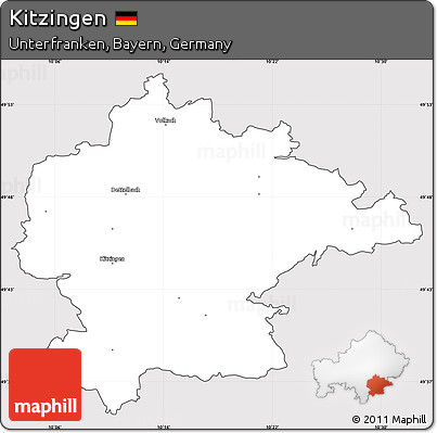 Silver Style Simple Map of Kitzingen, cropped outside