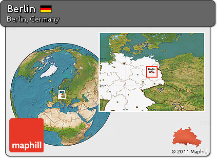 Satellite Location Map of Berlin, highlighted country