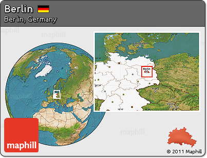 Satellite Location Map of Berlin, highlighted country