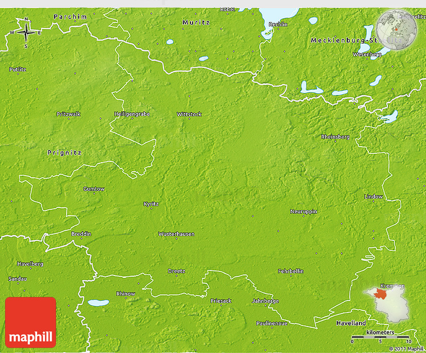Physical 3D Map of Ostprignitz-Ruppin