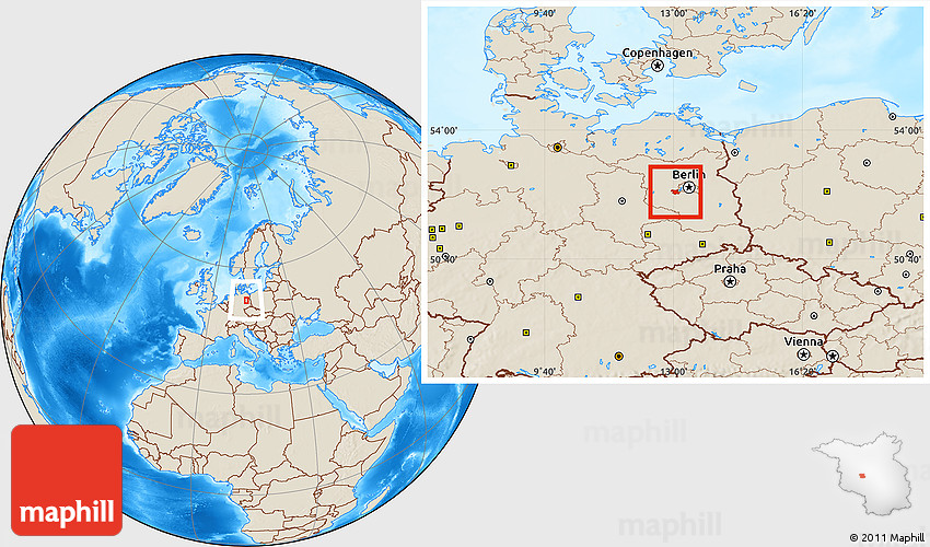 Shaded Relief Location Map of Potsdam